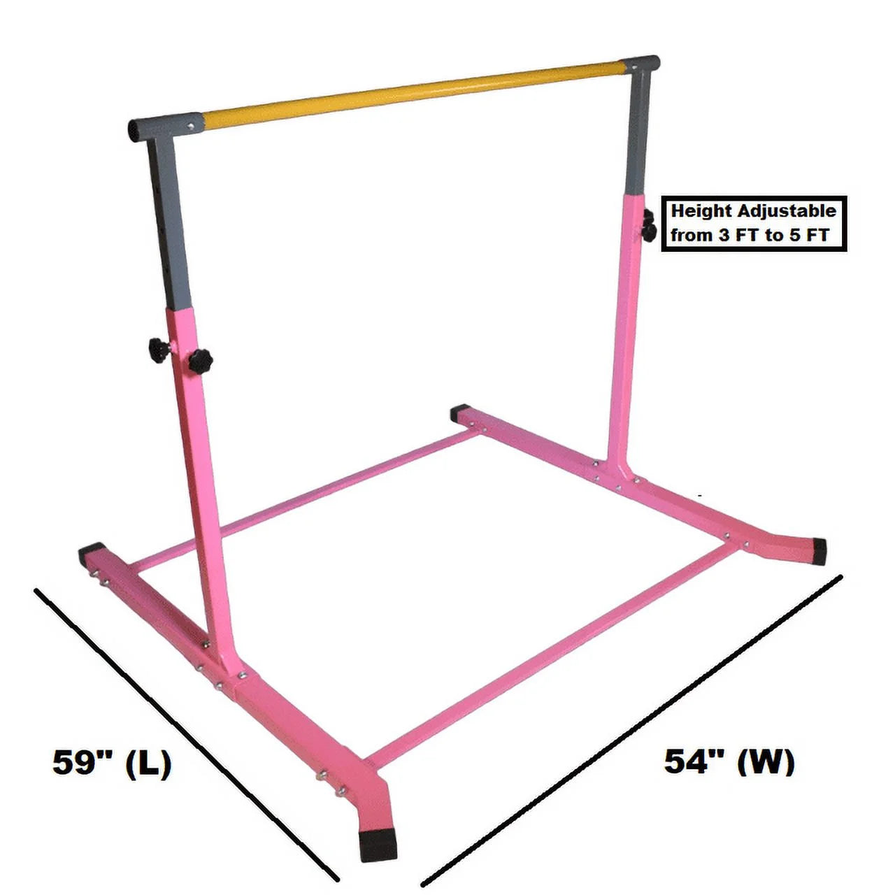 5-Star Gymnastic Kip Bar for Kids; Adjustable 3-5FT; Pink; Heavy-Duty; Home Gym Training Equipment