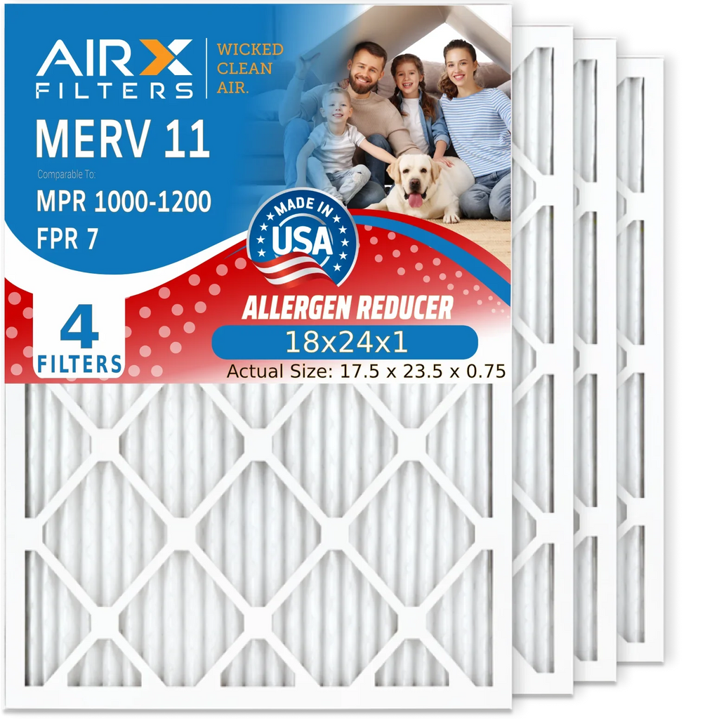 18x24x1 Air Filter MERV 11 Comparable to MPR 1000; MPR 1200 & FPR 7 Electrostatic Pleated Air Conditioner Filter 4 Pack HVAC Premium USA Made 18x24x1 Furnace Filters by AIRX FILTERS WICKED CLEAN AIR.