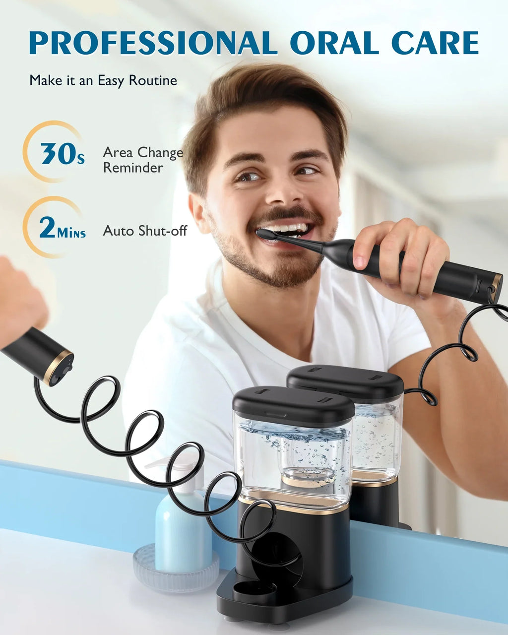 AGPTEK Flosser and Current-activated Toothbrush Combo; 2 in 1 Cordless Flosser & Sonic Toothbrush with 5 Levels for Teeth; Gums; Braces - 14 Days Battery Life; 500ML; IPX7 Fluidproof