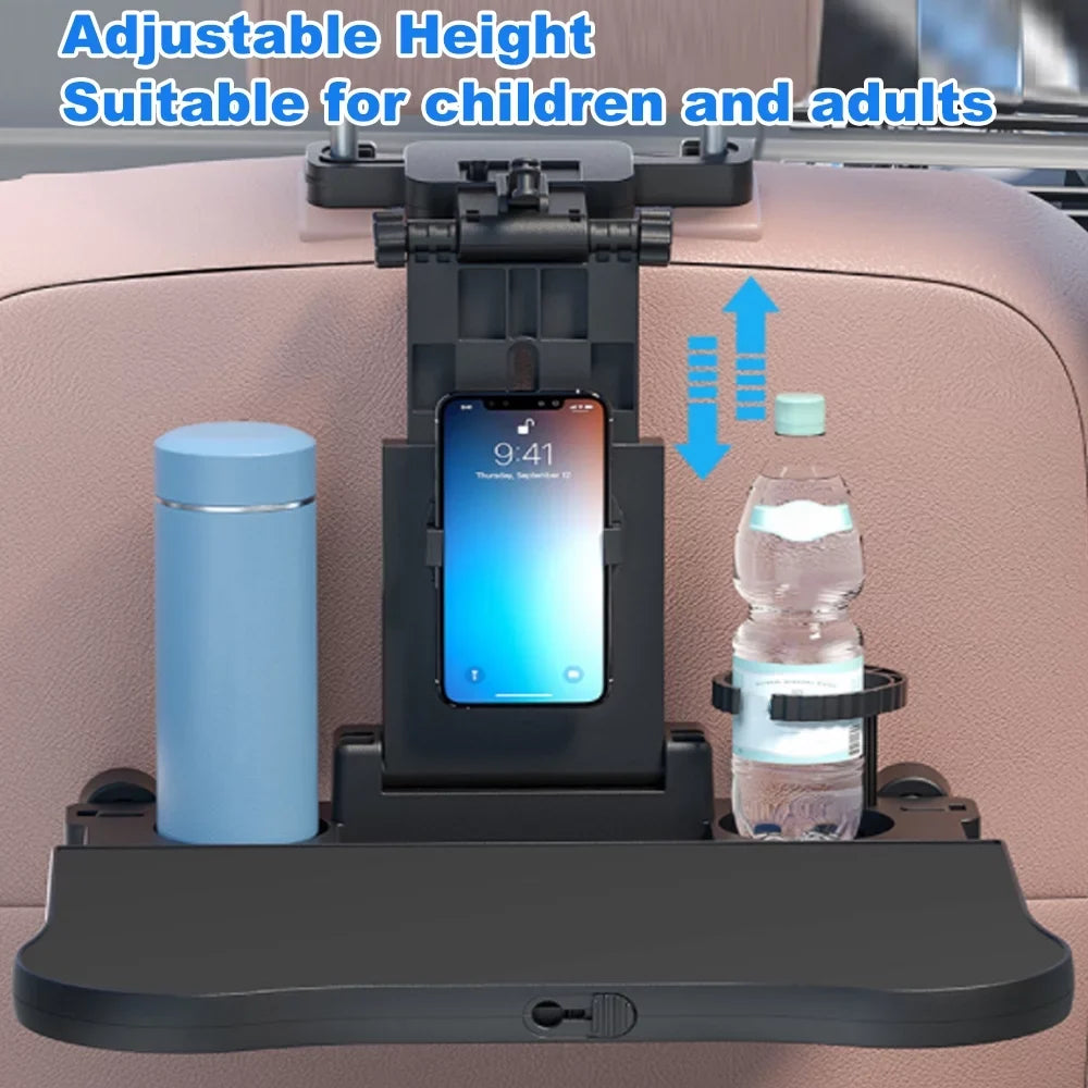 Dcenta Adjustable Car Seat Travel Table Multifunctional Foldable Car Back Seat Food Tray; Car Table with Phone Holder for Working; Writing; Eating Black