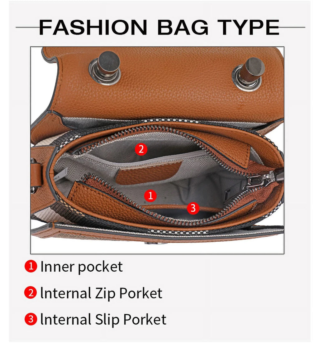 Aidrani New Women's One Shoulder Crossbody Bag Canvas with Cowhide Saddle Bag