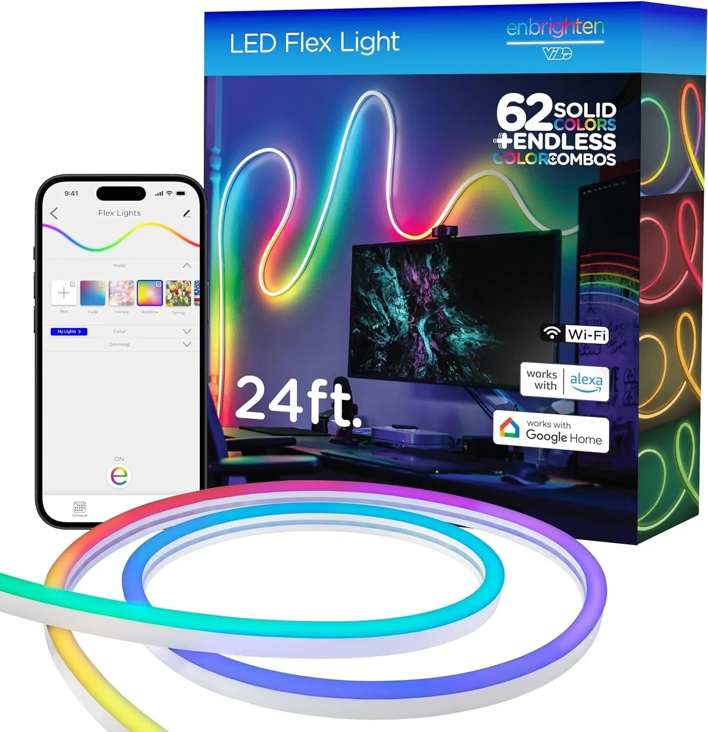 CXIAN Premium Smart Color Changing LED Strip Lights; 24ft; Indoor/Outdoor Flexible Light Strip; Fully Customizable Color; Dimmable; Built in Timer; Under Cabinet Lighting; 58088