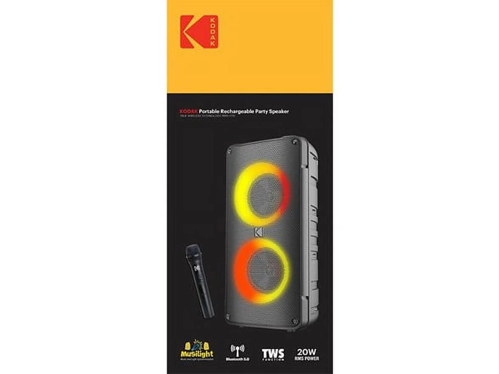 Open Box KODAK PRPS-1775 4" Double-Woofer Party Tower Speaker w/ Mic - BLACK