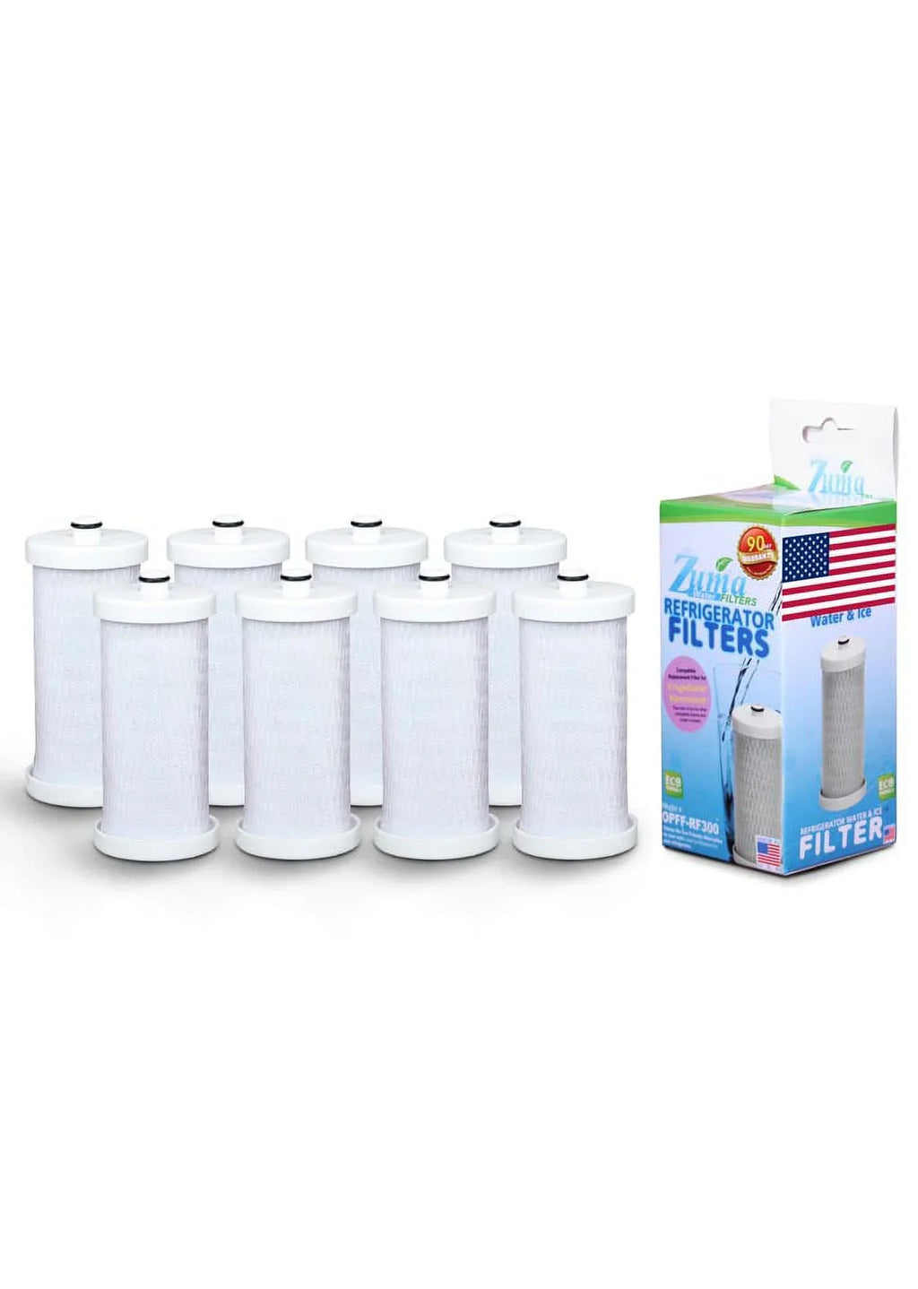 ZUMA Brand ; and Ice Filter ; Model # OPFF-RF300 ; Compatible with Frigidaire® NGRG-2000 - 8 Pack - Made in U.S.A.