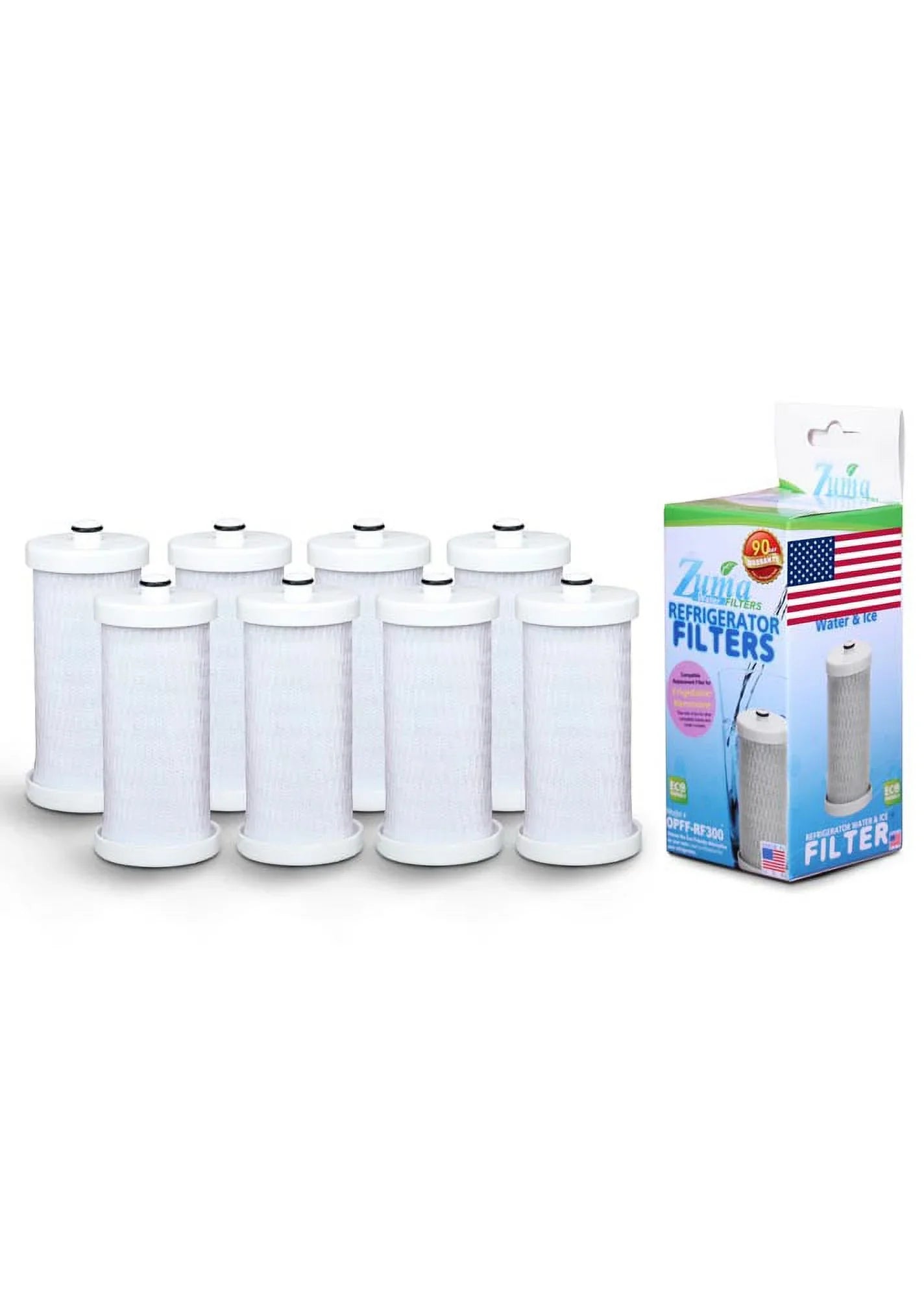 ZUMA Brand ; and Ice Filter ; Model # OPFF-RF300 ; Compatible with Frigidaire® NGRG-2000 - 8 Pack - Made in U.S.A.