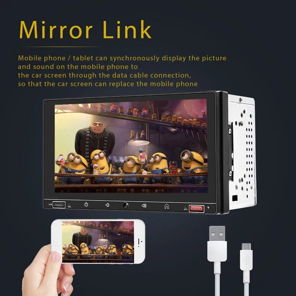 KingFurt 7" Double Din Car Stereo with Apple Carplay & Android Auto Play MP5 Camera HD Screen; FM Radio; Mirror Link