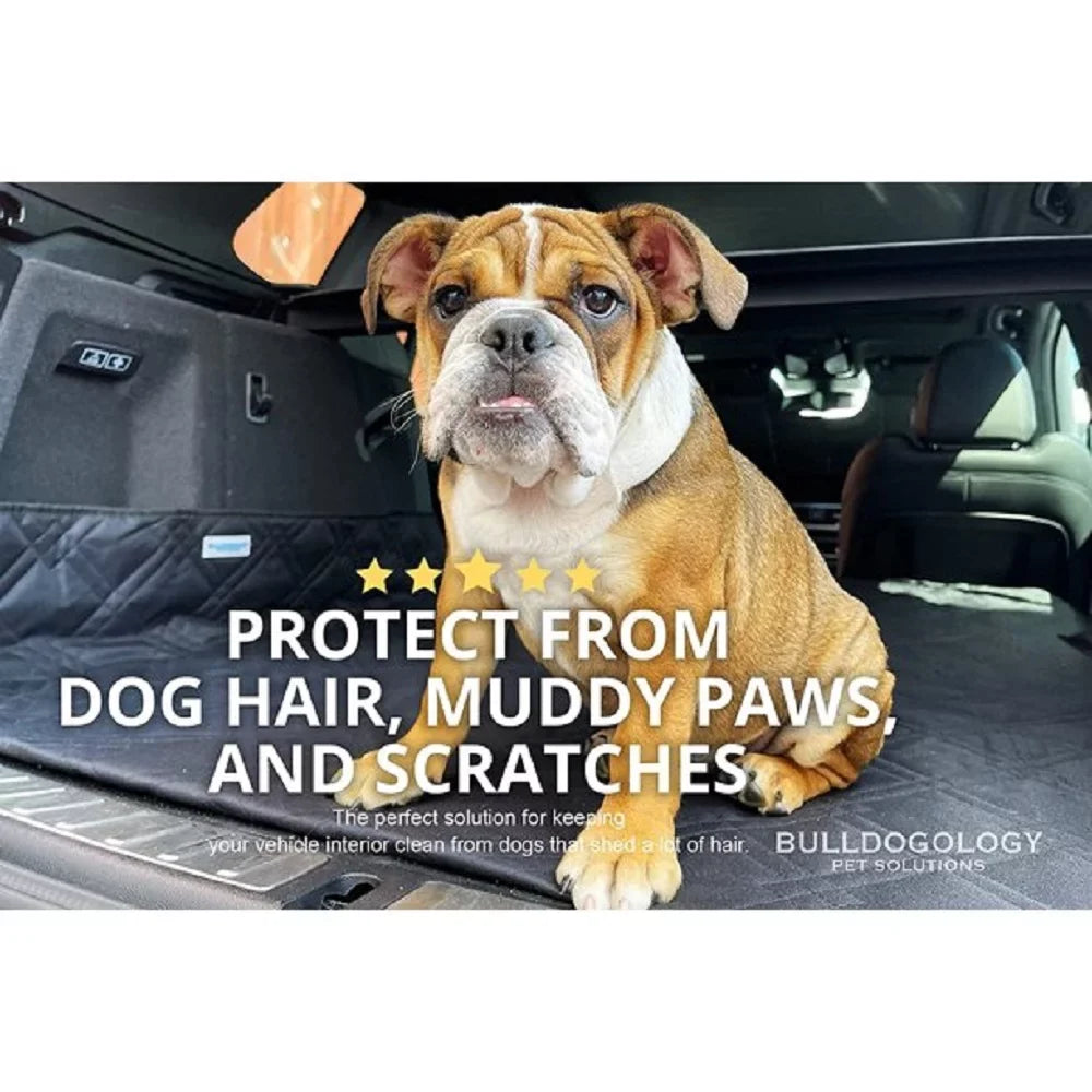Bulldogology SUV Cargo Liner for Dogs - Heavy Duty Pet Trunk Cargo Cover - Dog Car Seat Cover Fluidproof Nonslip - Dog Hair; Muddy Paws; Scratches Cover Protector for Cars Vans SUVs (X-Large; Grey)