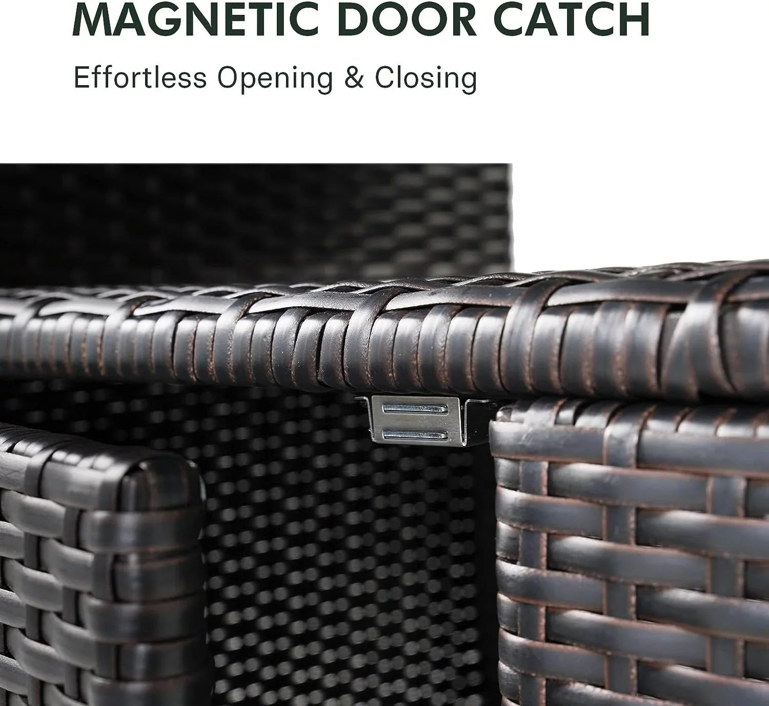 Indoor Outdoor 2-Door Wicker Storage Cabinet with Shelf; Powder Coated Steel; All Weather Resin Wicker; Dark Brown