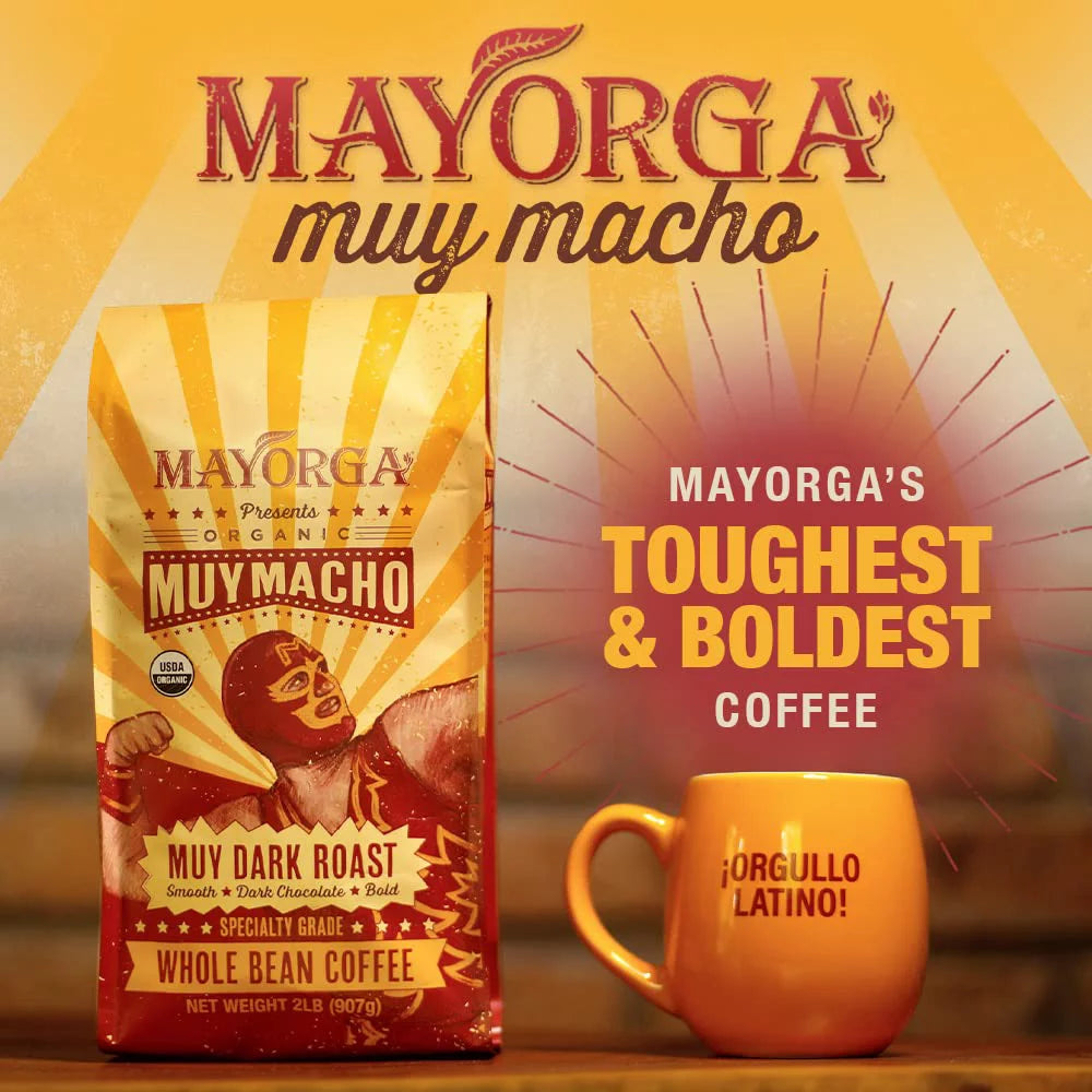 Mayorga Intense Dark Roast Coffee; 2 lb bag - Muy Macho Blend; the World's Strongest Organic Coffee - 100% Arabica Whole Coffee Beans - Bold Flavor - Specialty Grade; Non-GMO; Direct Trade Muy Macho 2 Pound (Pack of 1)