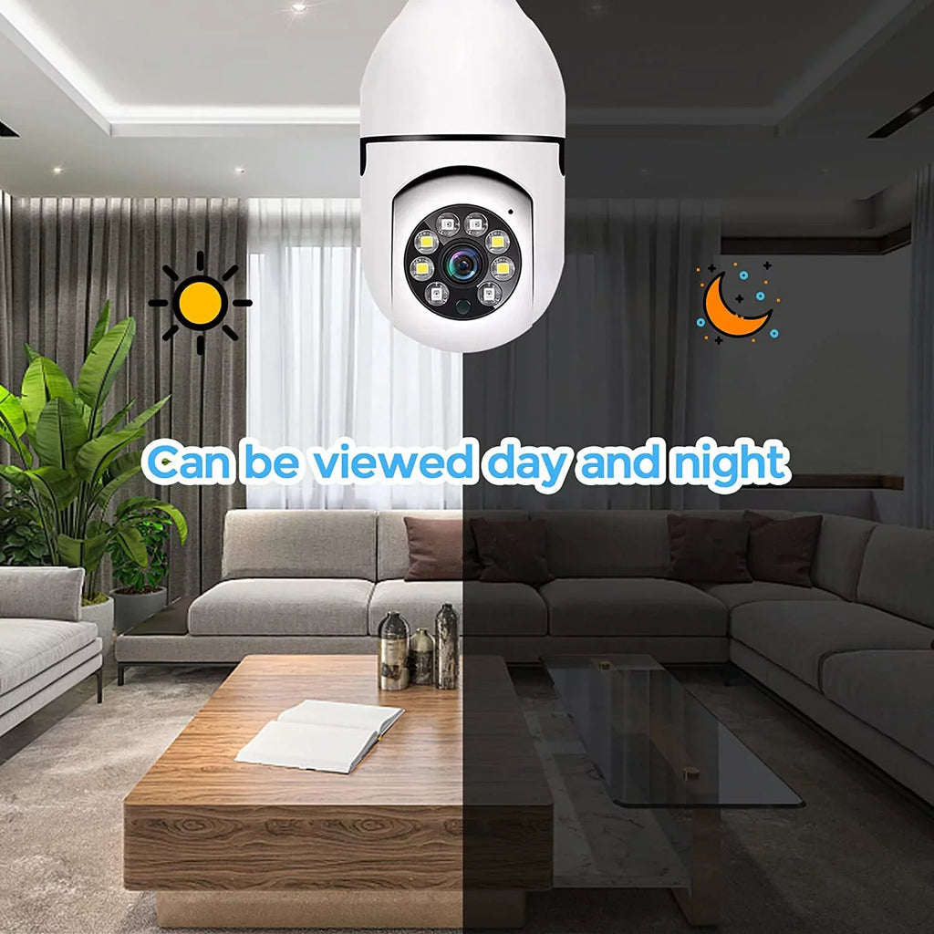 2 Pack Light Bulb Security Camera; 360 Degree PTZ2.4GHz & 5G WiFi Camera; Wireless Home Indoor and Outdoor Camera + 32GB SD Card (Two); APP Access; Motion Detection Alarm; Local and Cloud Storage