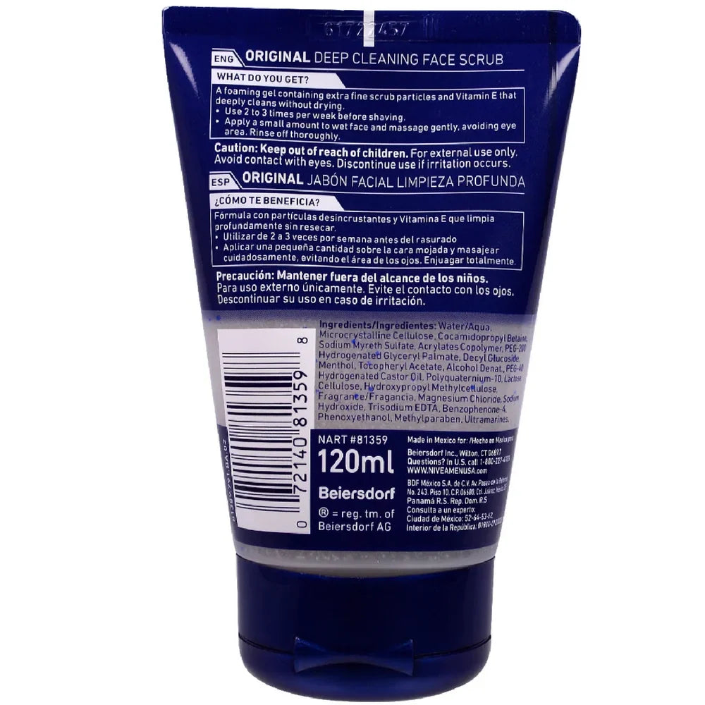 NIVEA FOR MEN Original; Deep Cleaning Face Scrub 4.4 oz (Pack of 6)