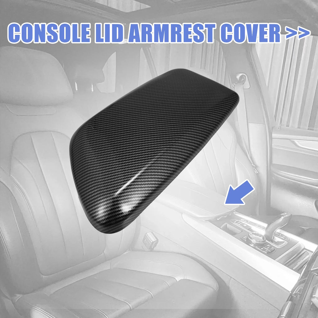 Unique Bargains Car Center Armrest Box Cover Lid Trim Carbon Fiber Pattern Console Storage Box Protector for BMW F48 F39