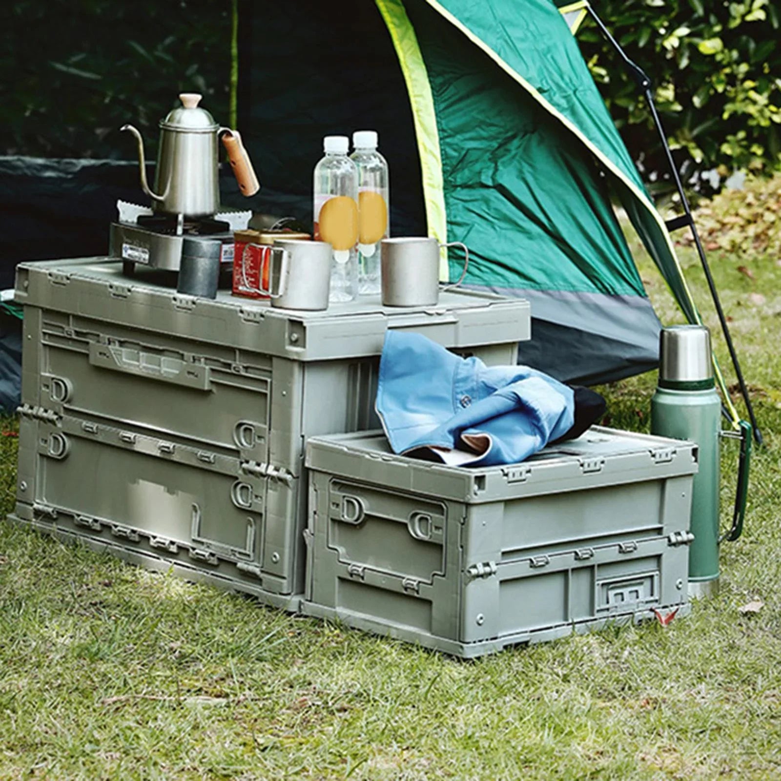 Storage Box Versatile Storage Bins Collapsible Crate Trunk Organizers Multifunctional Storage Containers Gray Green; 41x29.5x22cm