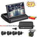 4.3in Backup Camera and Monitor HD Car Rear View Reverse Night Vision Parking Kit+Universal Blind Spot Sensor Warning System Radar Monitoring Detection Set