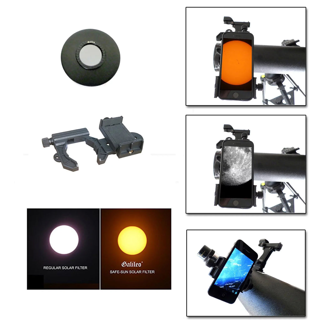 Galileo 800mm x 95mm Astronomical telescope kit with Smartphone Adapter and Solar Filter Cap