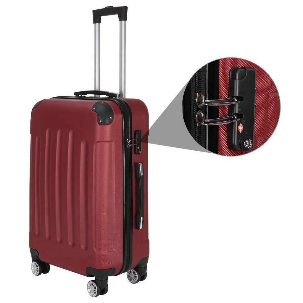 ABS Trolley Luggage Set with TSA Lock; Wine Red; 3-Piece