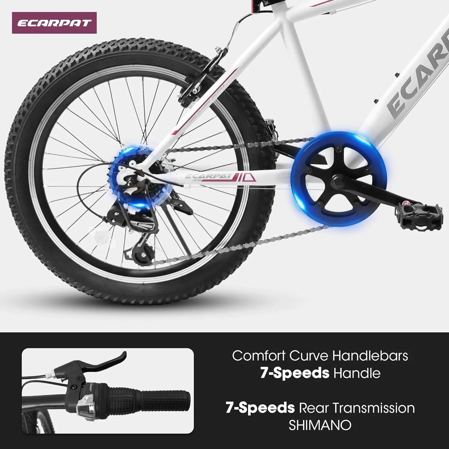 Ecarpat Kids’ Bike 20 foot Wheel; 20 foot Mountain Bike 7-Speed; Boys Girls Child Kids’ Bicycles