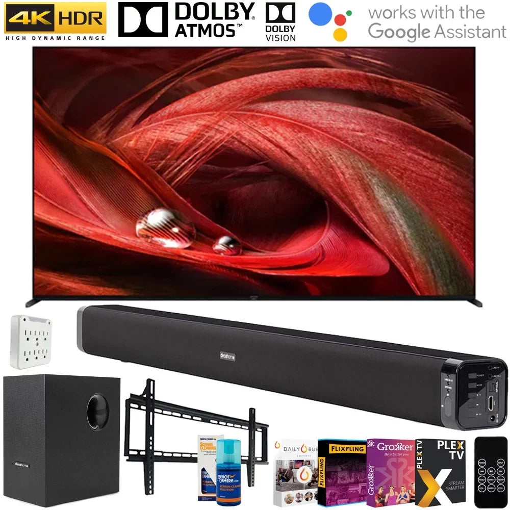 Sony XR85X95J 85" X95J 4K Ultra HD Full Array LED Smart TV (2021 Model) with Deco Gear Soundbar and Subwoofer Bundle Plus Complete Mounting and Streaming Kit for X80J Series (KD75X80J)