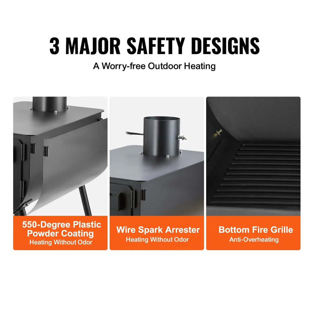 Portable Wood Stove Camping Hot Tent BBQ Stove 118 in for Outdoor w/ Hoses
