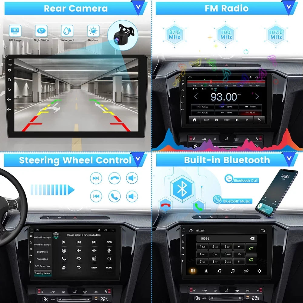 Podofo 2+64G for Hyundai Santa-fe 2006-2012 9'' Car Stereo Radio Wireless Carplay Android Auto Mirror Link Android 13 WIFI GPS FM Bluetooth USB Hifi;AHD Backup Camera