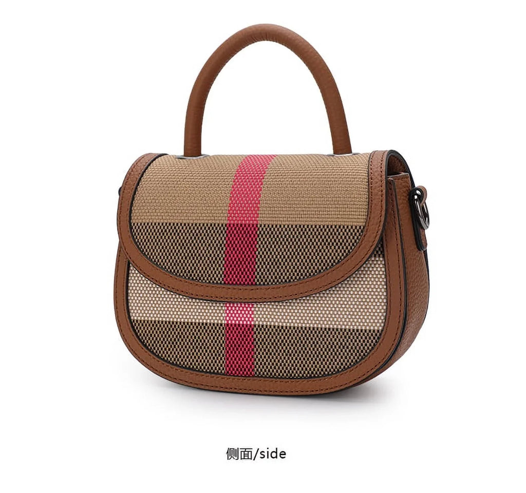 Aidrani New Women's One Shoulder Crossbody Bag Canvas with Cowhide Saddle Bag