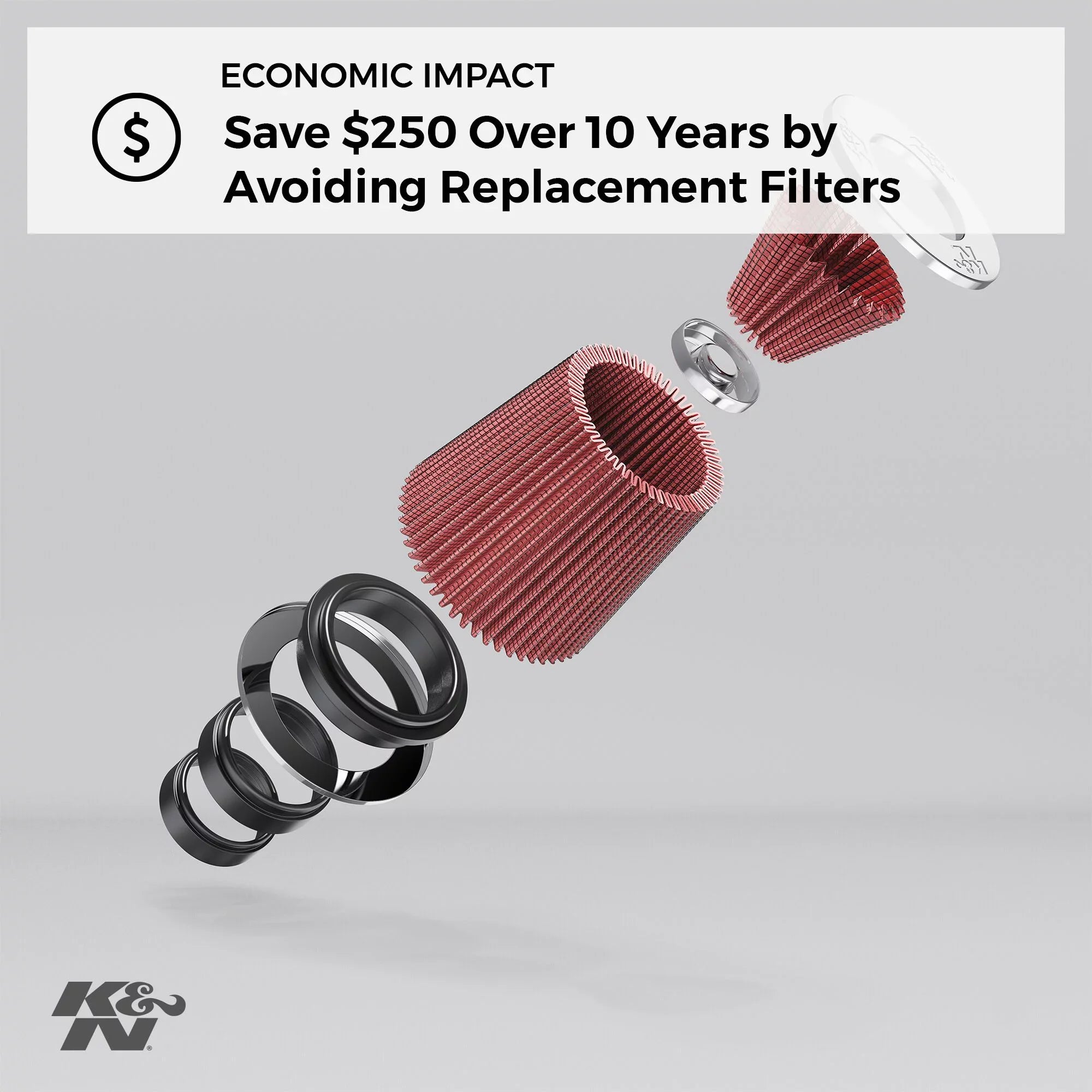 K&N Universal Clamp-On Air Filter: High Performance; Premium; Washable; Replacement Filter: Flange Diameter: 6 In; Filter Height: 6 In; Flange Length: 0.625 In; Shape: Round Tapered; RU-5173