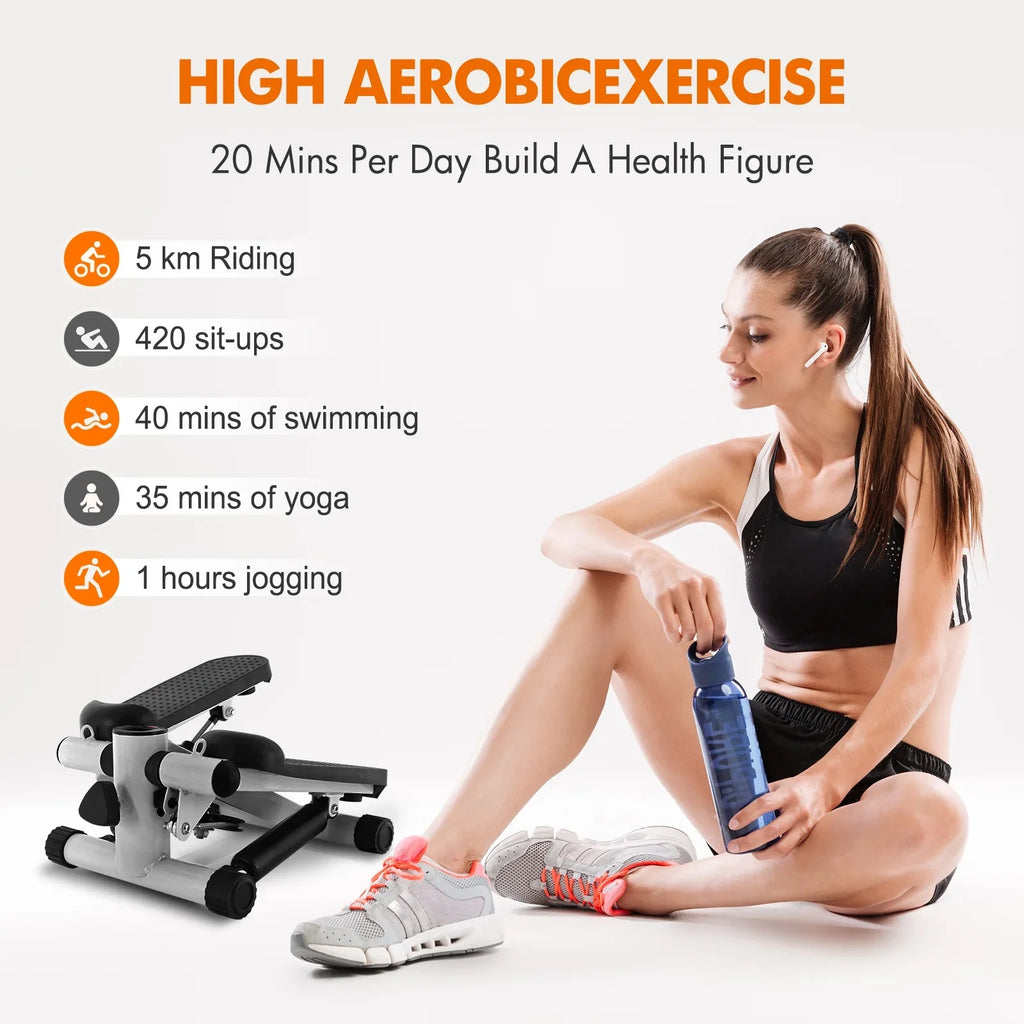 Stepper for Exercise; Stair Stepper Cardio Equipment with Resistance Bands; Mini Stepper Adjustable Stride Height Gray