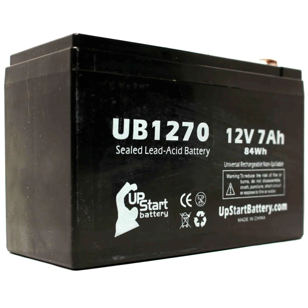 2x Pack - Compatible Upsonic PCM200VR Battery - Replacement UB1270 Universal Sealed Lead Acid Battery (12V; 7Ah; 7000mAh; F1 Terminal; AGM; SLA) - Includes 4 F1 to F2 Terminal Adapters