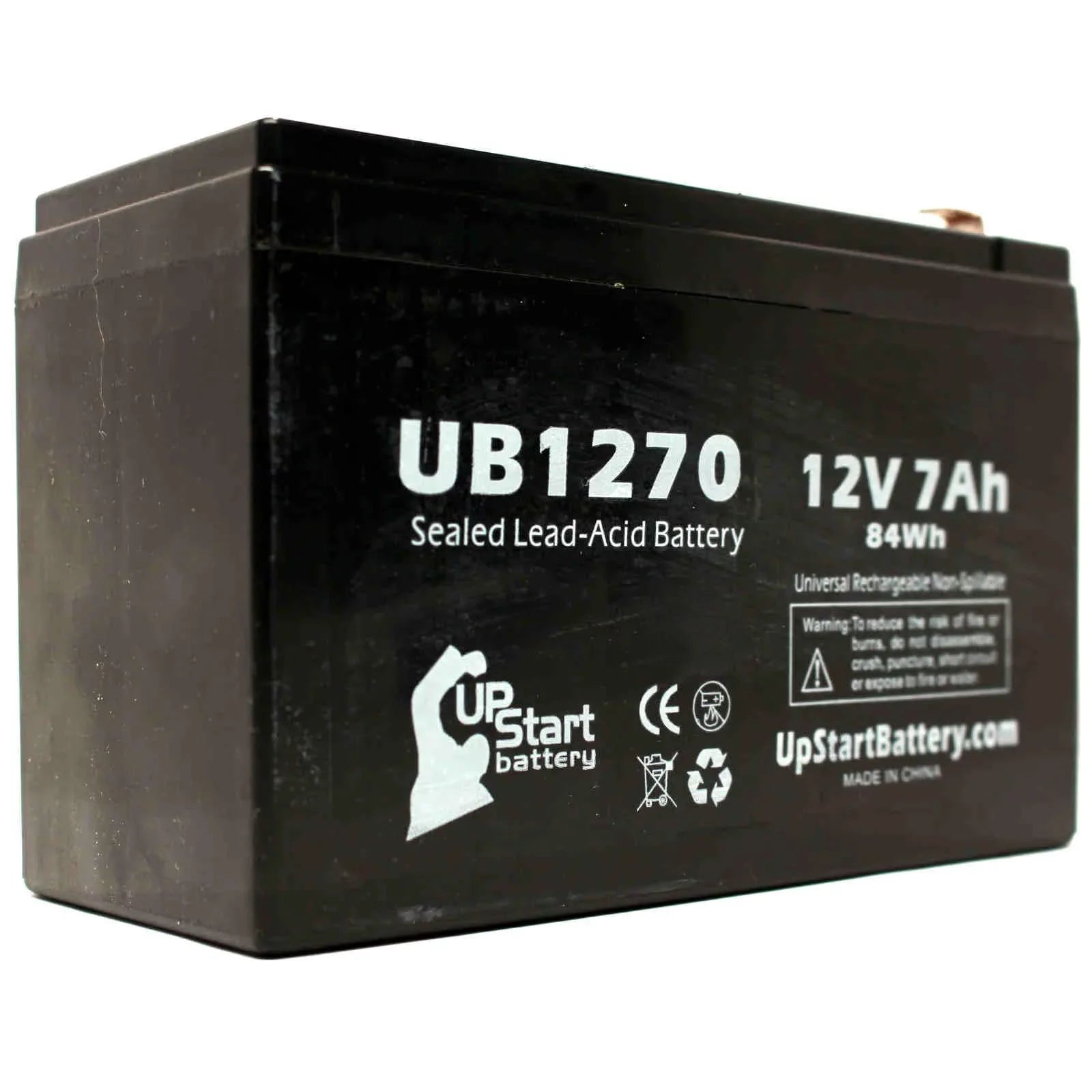 2x Pack - Compatible Upsonic PCM200VR Battery - Replacement UB1270 Universal Sealed Lead Acid Battery (12V; 7Ah; 7000mAh; F1 Terminal; AGM; SLA) - Includes 4 F1 to F2 Terminal Adapters