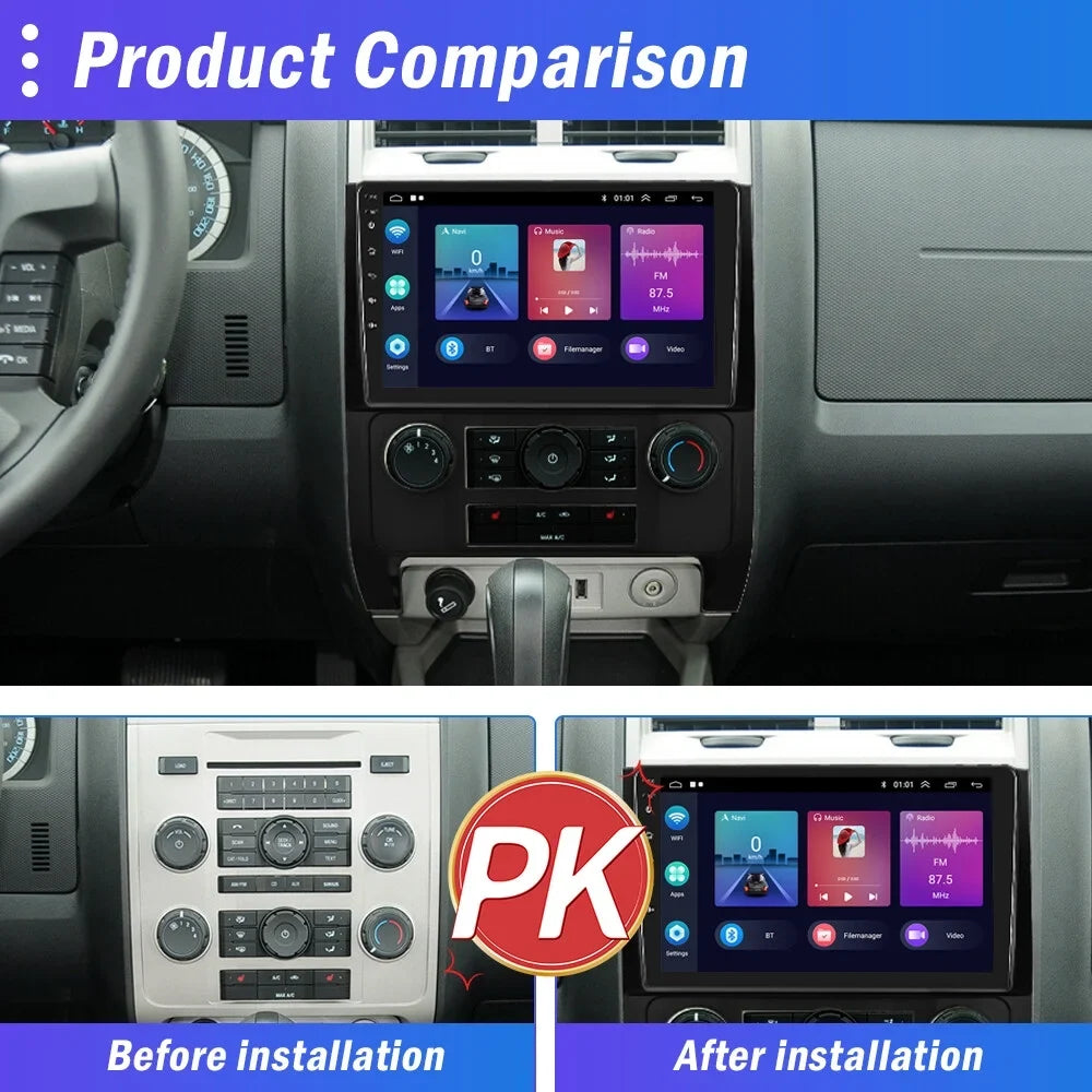 Podofo 2+64G Android 13 for Ford Escape/Ford Kuga/Mazda Tribu 2007-2012 Wireless Carplay Android Auto Mirror Link 9'' Touchscreen Car Stereo Radio WIFI GPS FM Bluetooth Hifi; AHD Backup Camera