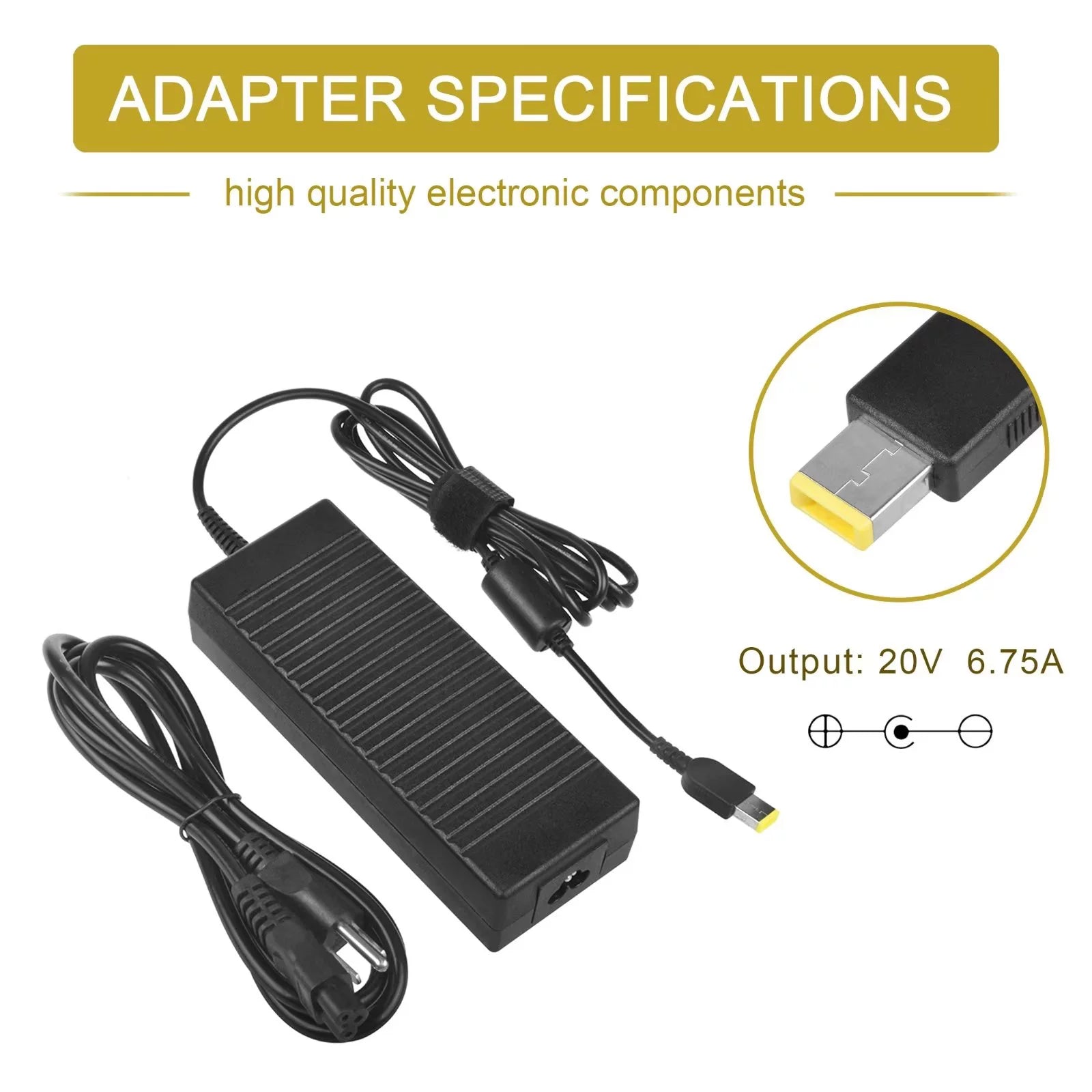 CJP-Geek 135W AC Adapter Charger for Lenovo Y40-70 Y40-80 Y50-70 Power Cord 20V 6.75A