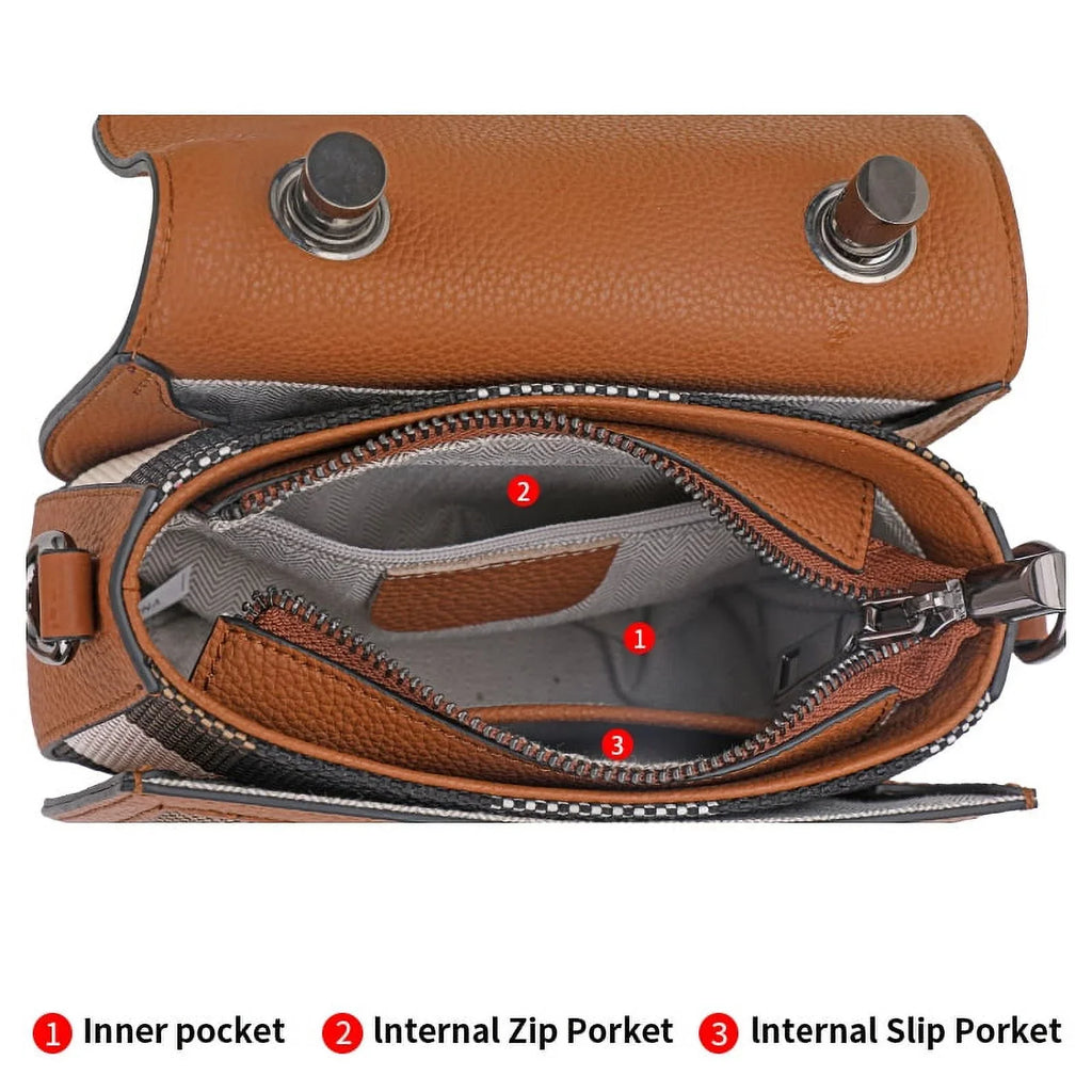 Aidrani New Women's One Shoulder Crossbody Bag Canvas with Cowhide Saddle Bag