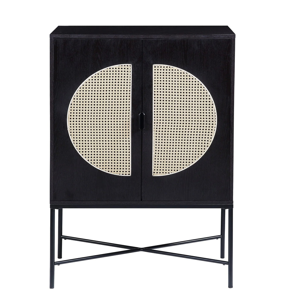 BESTCOSTY Wine Cabinet Locker Wine Rack; Metal & Wood Black Finish