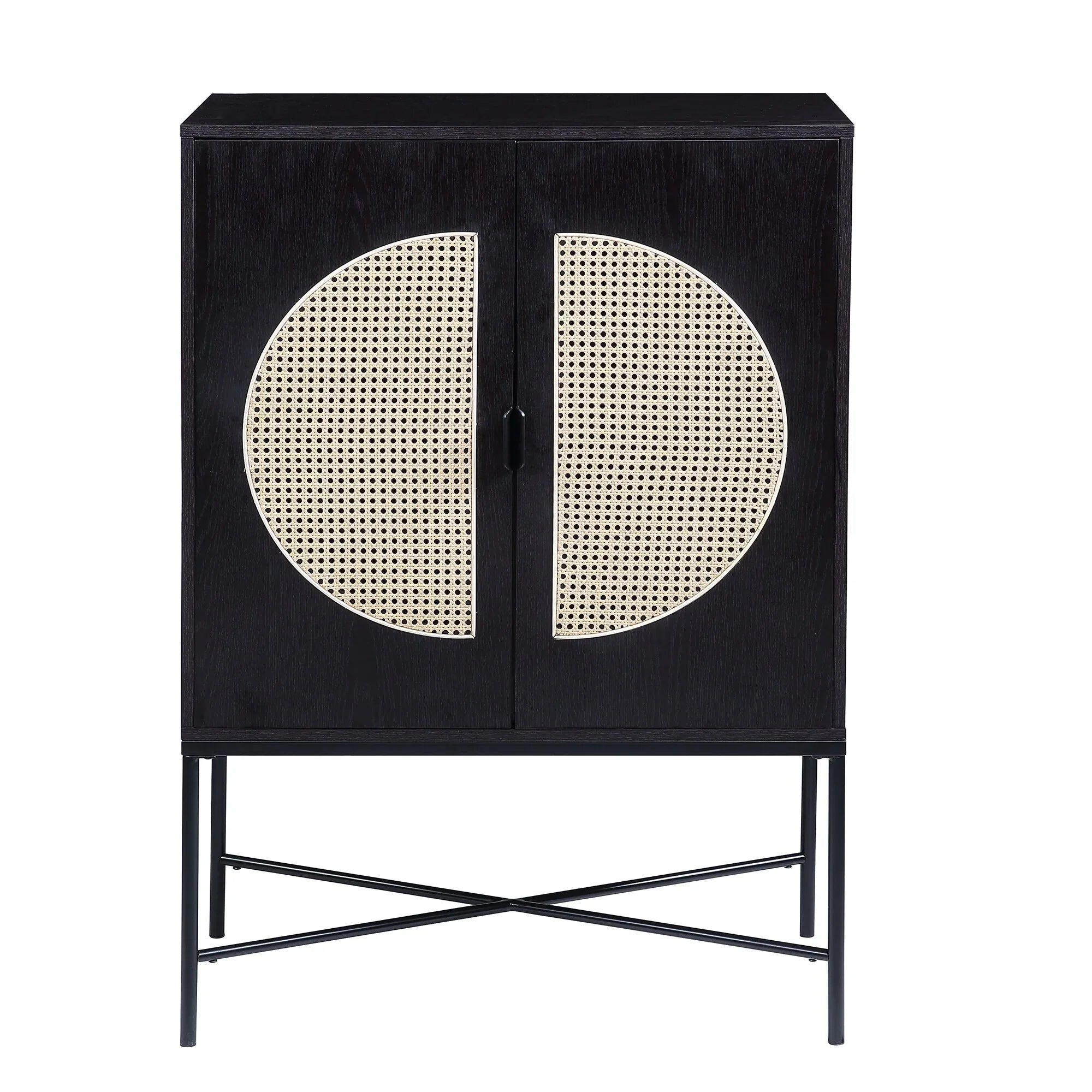 BESTCOSTY Wine Cabinet Locker Wine Rack; Metal & Wood Black Finish