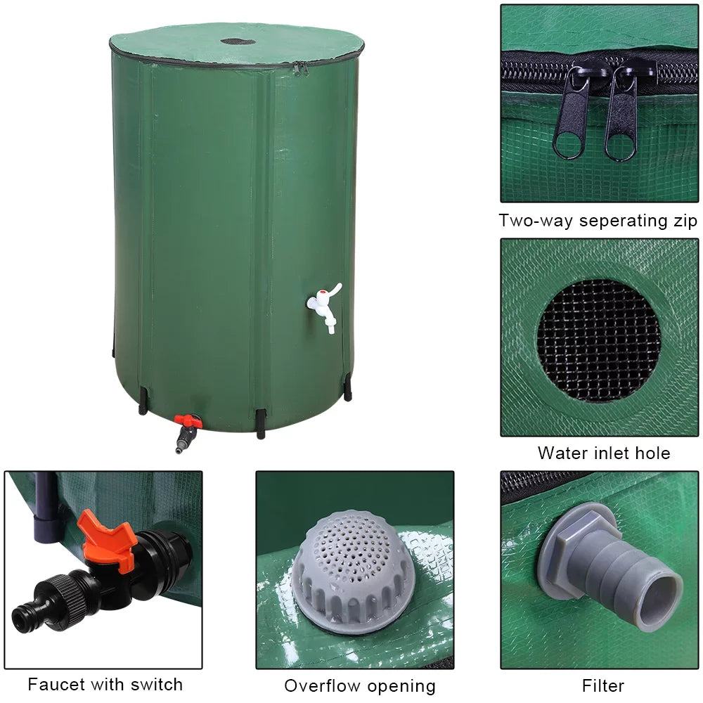 UBesGoo 100 Gallon Collapsible Rain Barrel; Portable Storage Tank; Rainwater Collection System Downspout