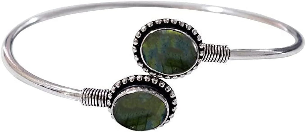 Handmade Cuff Bracelet For Women; Bohemian Tribal Design Silver Plated Natural labradorite Gemstone Modern Designer Fashion Bracelet; Party Boho Jewellery