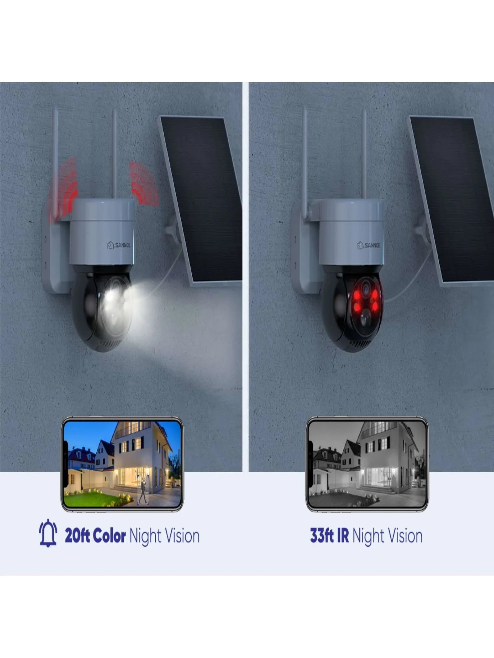 SANNCE Solar Security Cameras Wireless Outdoor; 2K Battery Powered WiFi Camera for Home Security; 360°PTZ Surveillance Camera with Solar Panel; Color Night Vision; 2 Way Audio; Motion Detection