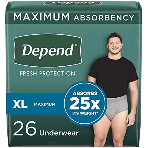 Depend Fresh Protection Adult Incontinence Underwear for Men (Formerly Depend Fit-Flex); Disposable; Maximum; Extra-Large; Grey; 26 Count; Packaging May Vary
