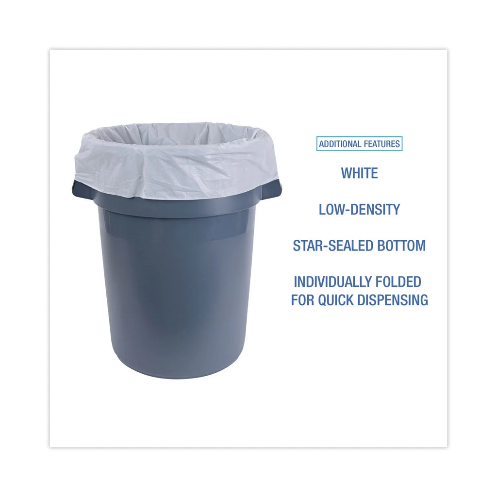 Boardwalk Linear Low Density Industrial Trash Bags; 45 gal; 0.9 mil; 40 x 46; White; 100/Carton
