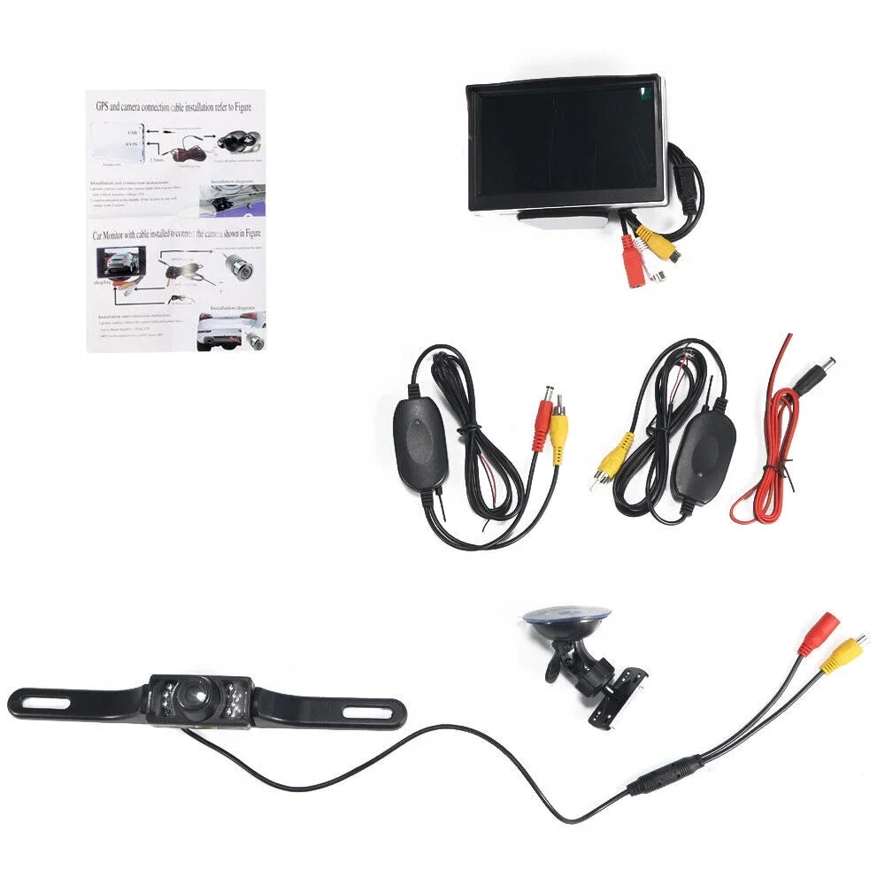 Jahy2Tech Car Night Vision Backup Camera Kit 5" Wireless Monitor HD Rear View Fluidproof