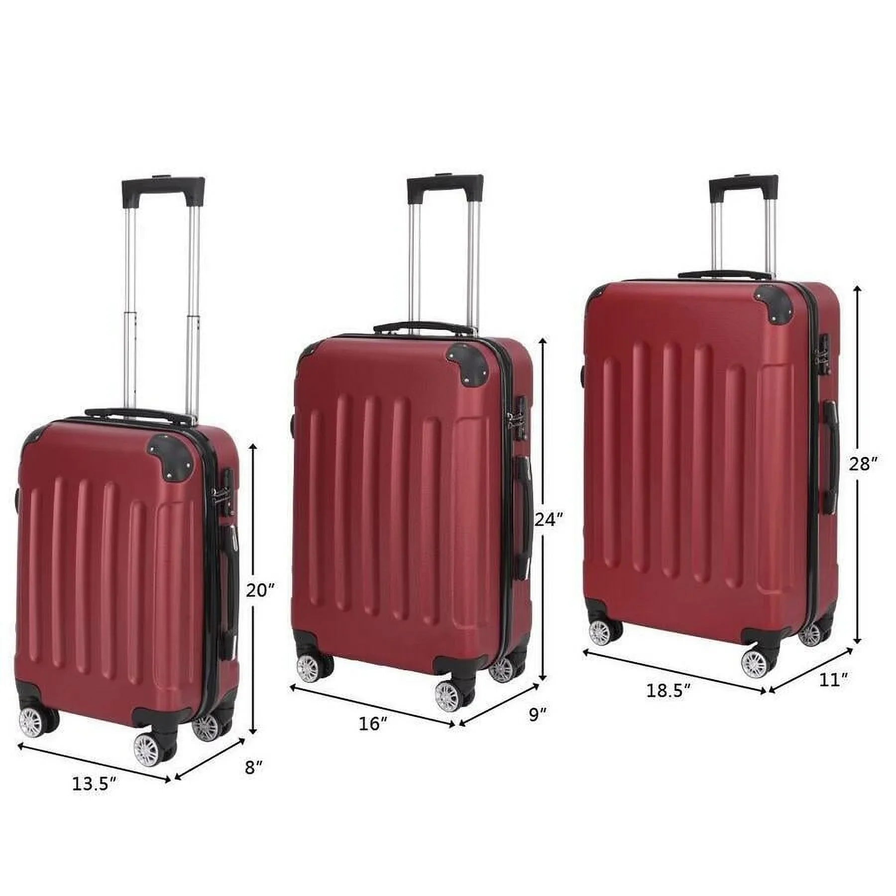 ABS Trolley Luggage Set with TSA Lock; Wine Red; 3-Piece