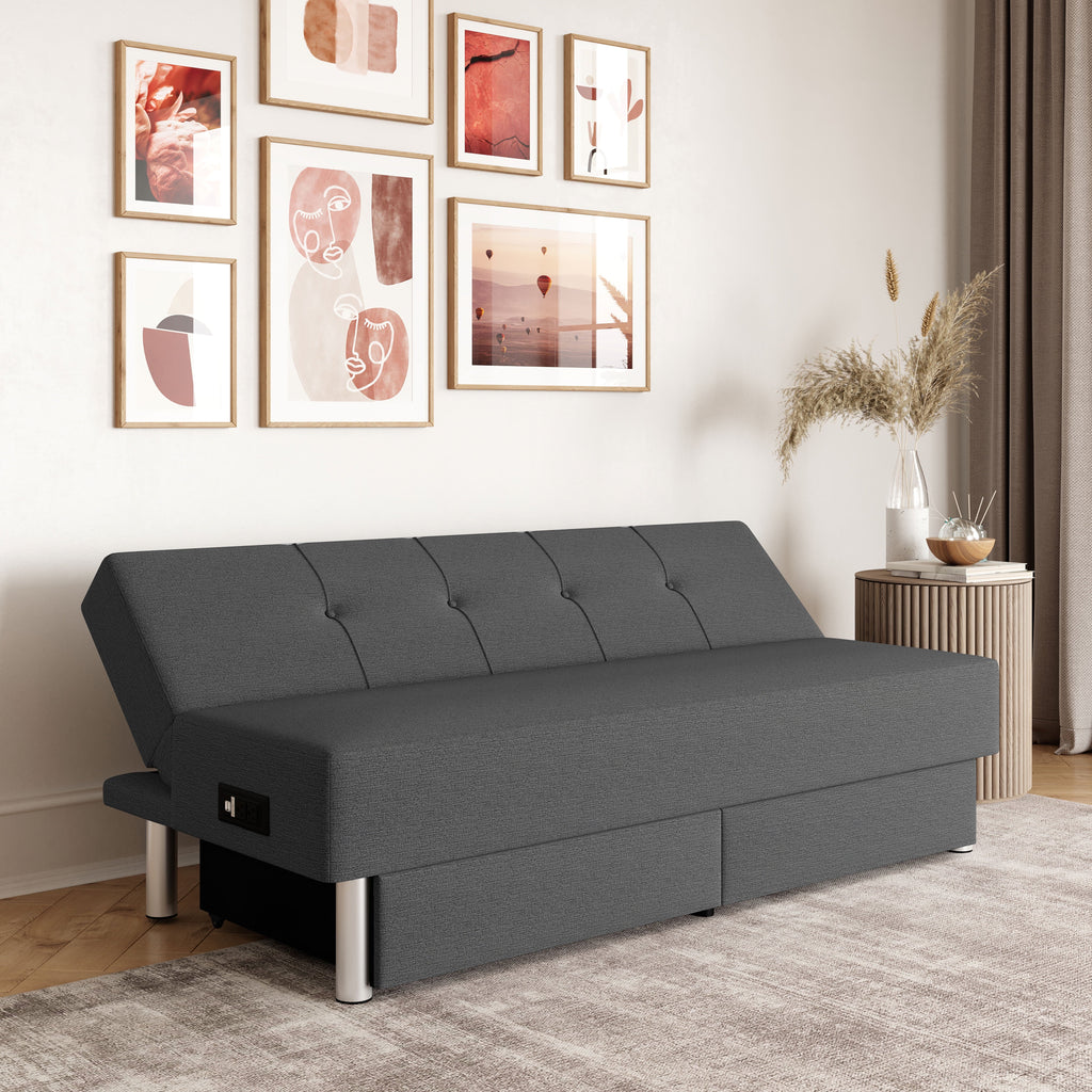 Serta Windsor Futon with Storage and Power; Gray Fabric
