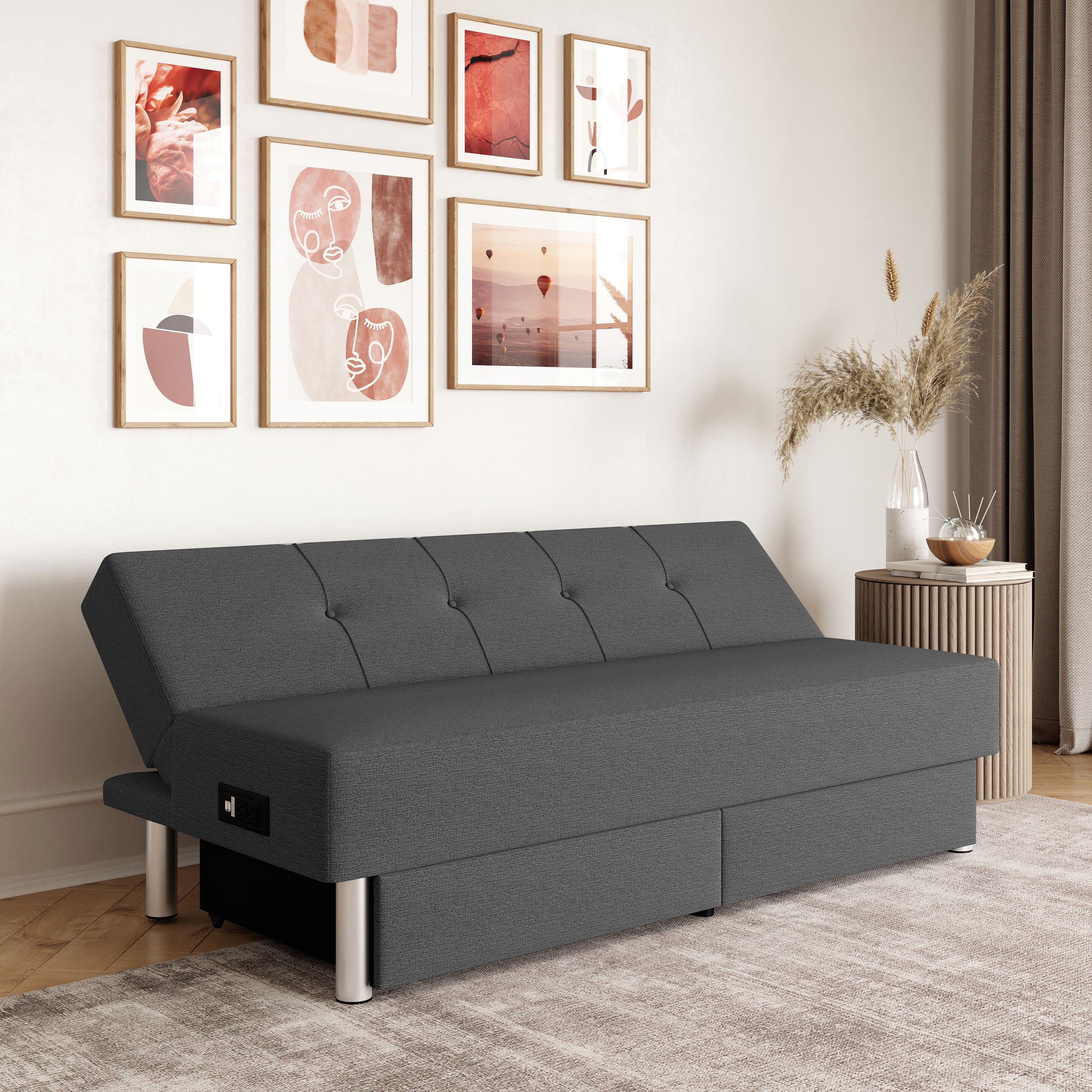Serta Windsor Futon with Storage and Power; Gray Fabric