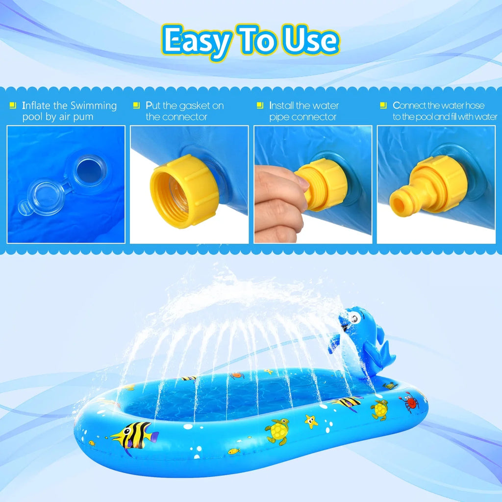 Large Durable Inflatable Pool with Sprinkler - Swimming Kiddie Pool Sprinkler for Kids; Summer Pool for Backyard
