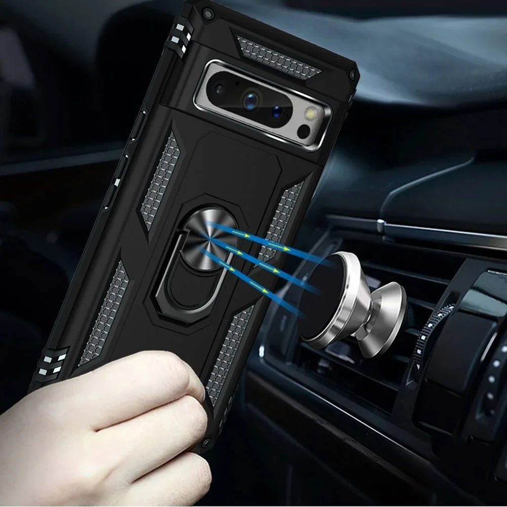 Holster Case Belt Clip for Google Pixel 8 Pro Phones - Swivel Metal Ring Cover Kickstand Armor Combo Drop-Proof compatible with Google Pixel 8 Pro