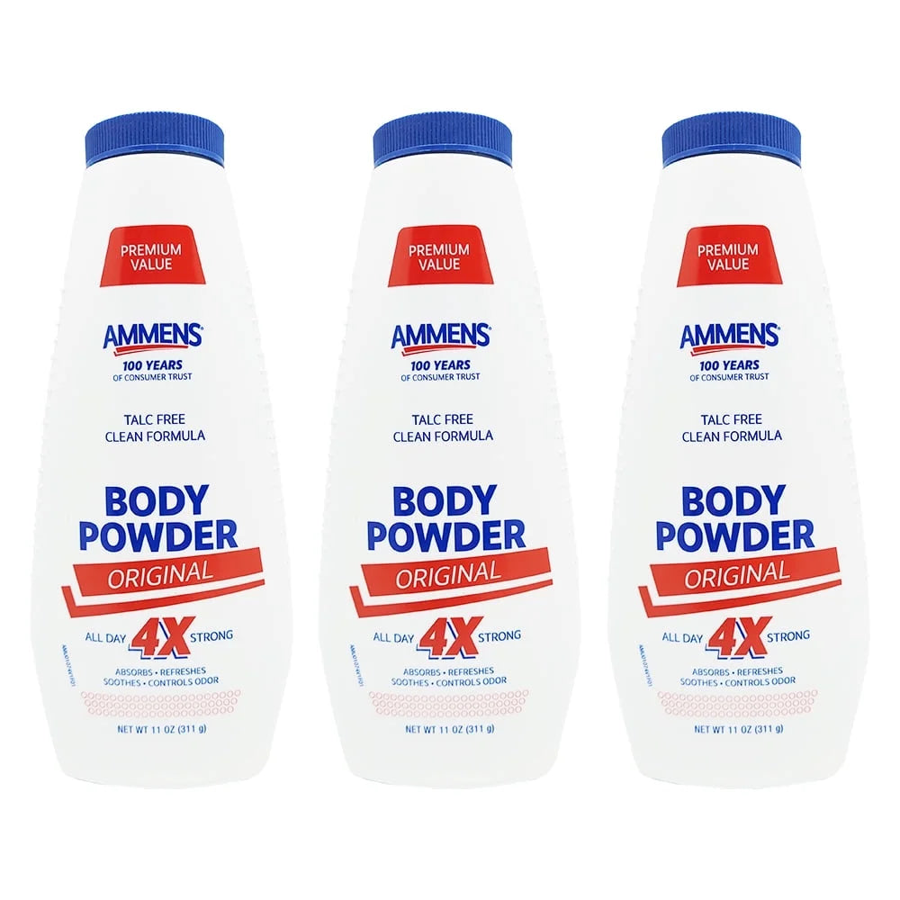 Ammens Premium Body Powder. Original. Talc Free. Fresh Sensation; Moisture Absorption; Soothes & Treats Irritated Skin. 11 oz. Pack of 3