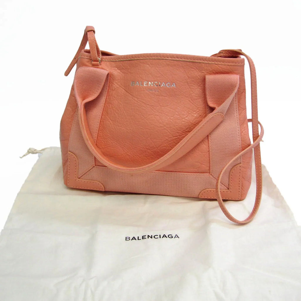 Pre-Owned Balenciaga Navy Cabas XS 390346 Women's Canvas;Leather Handbag;Shoulder Bag Light Pink (Good)