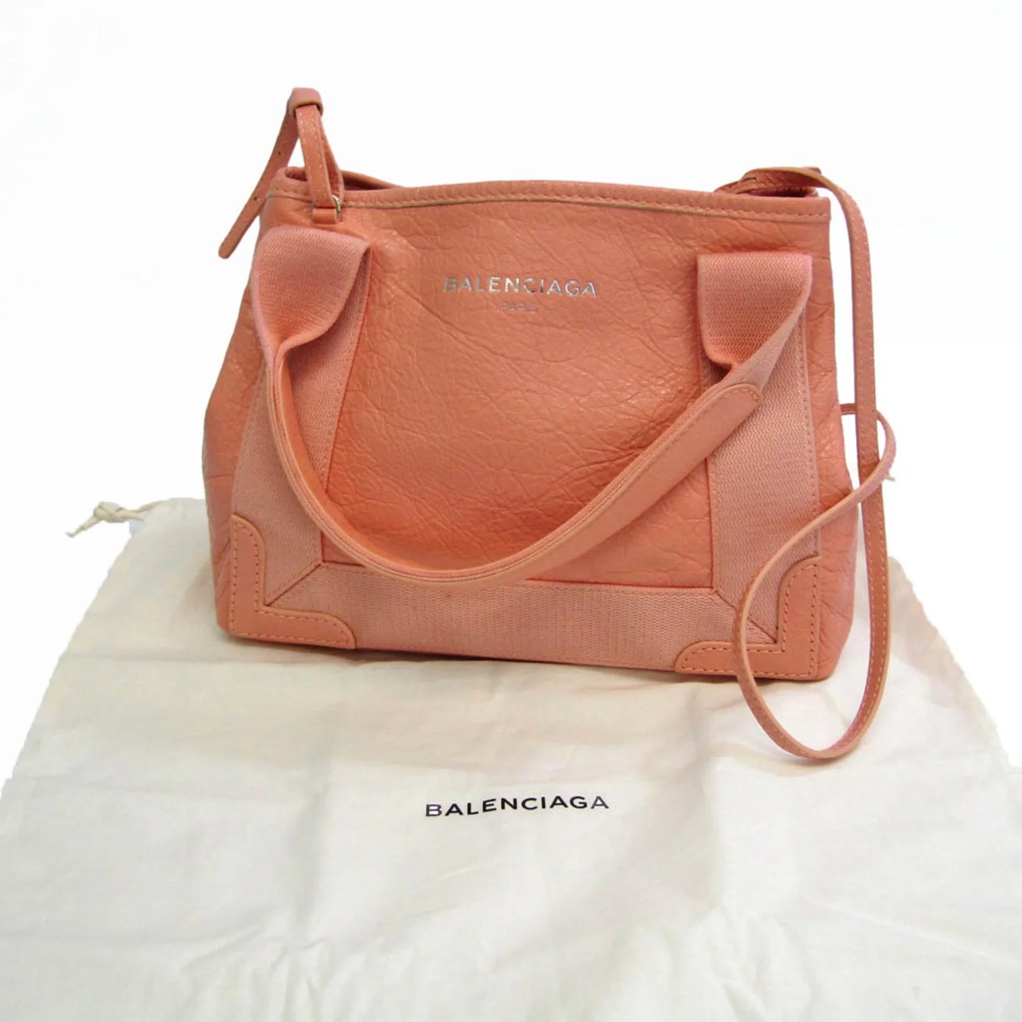 Pre-Owned Balenciaga Navy Cabas XS 390346 Women's Canvas;Leather Handbag;Shoulder Bag Light Pink (Good)