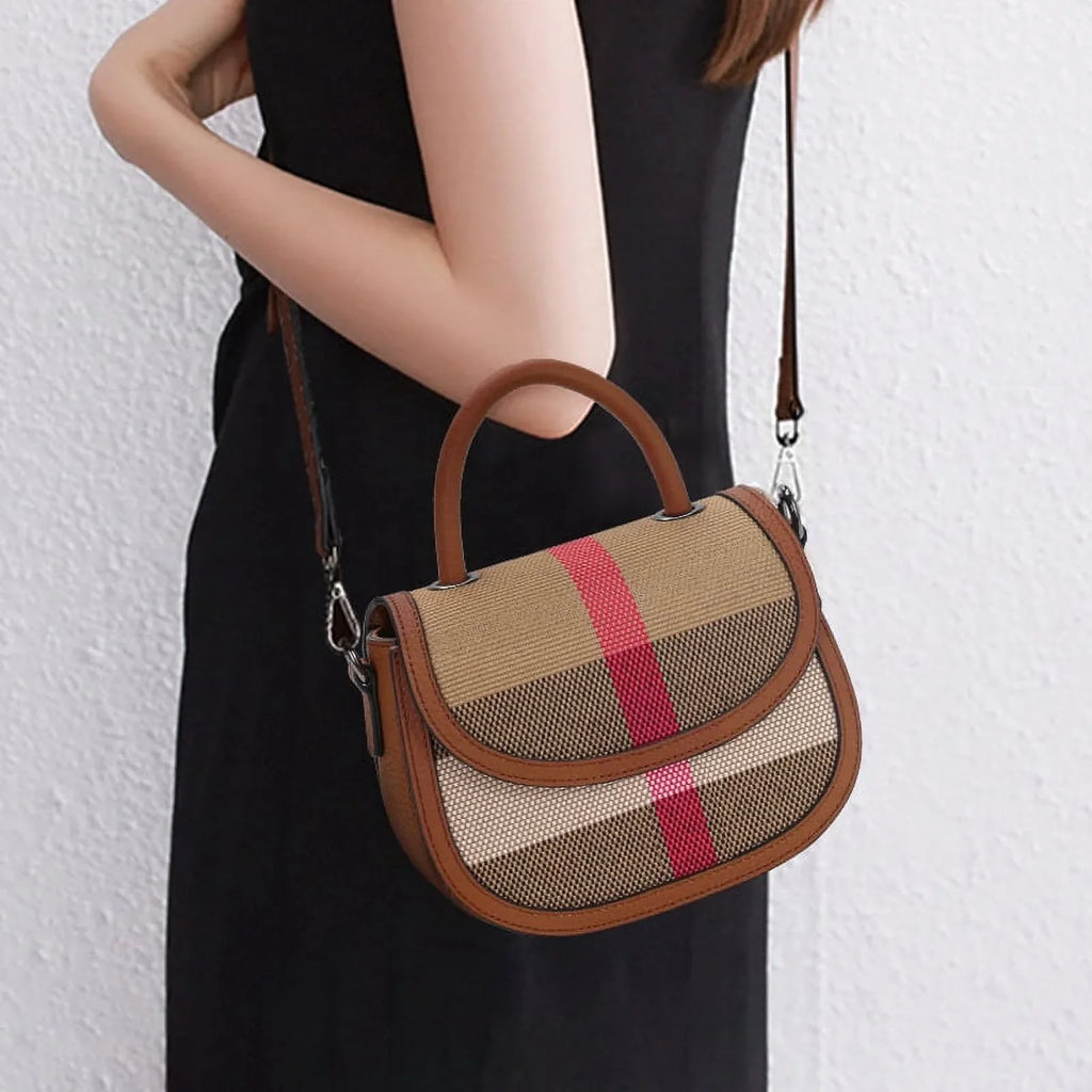Aidrani New Women's One Shoulder Crossbody Bag Canvas with Cowhide Saddle Bag