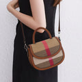 Aidrani New Women's One Shoulder Crossbody Bag Canvas with Cowhide Saddle Bag